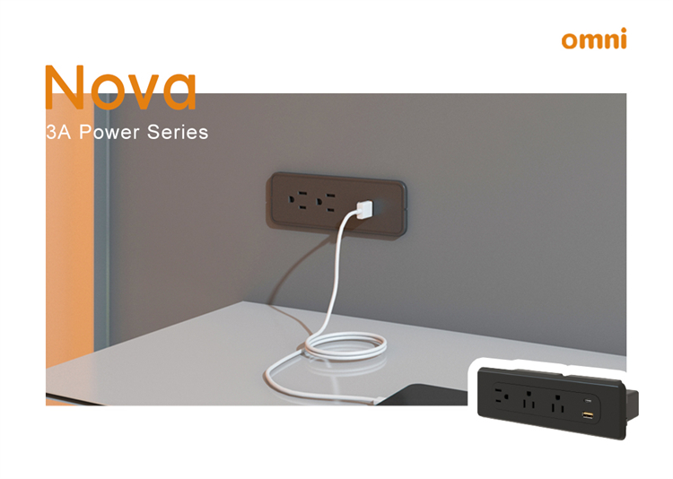 Power strip with USB-C for furniture market